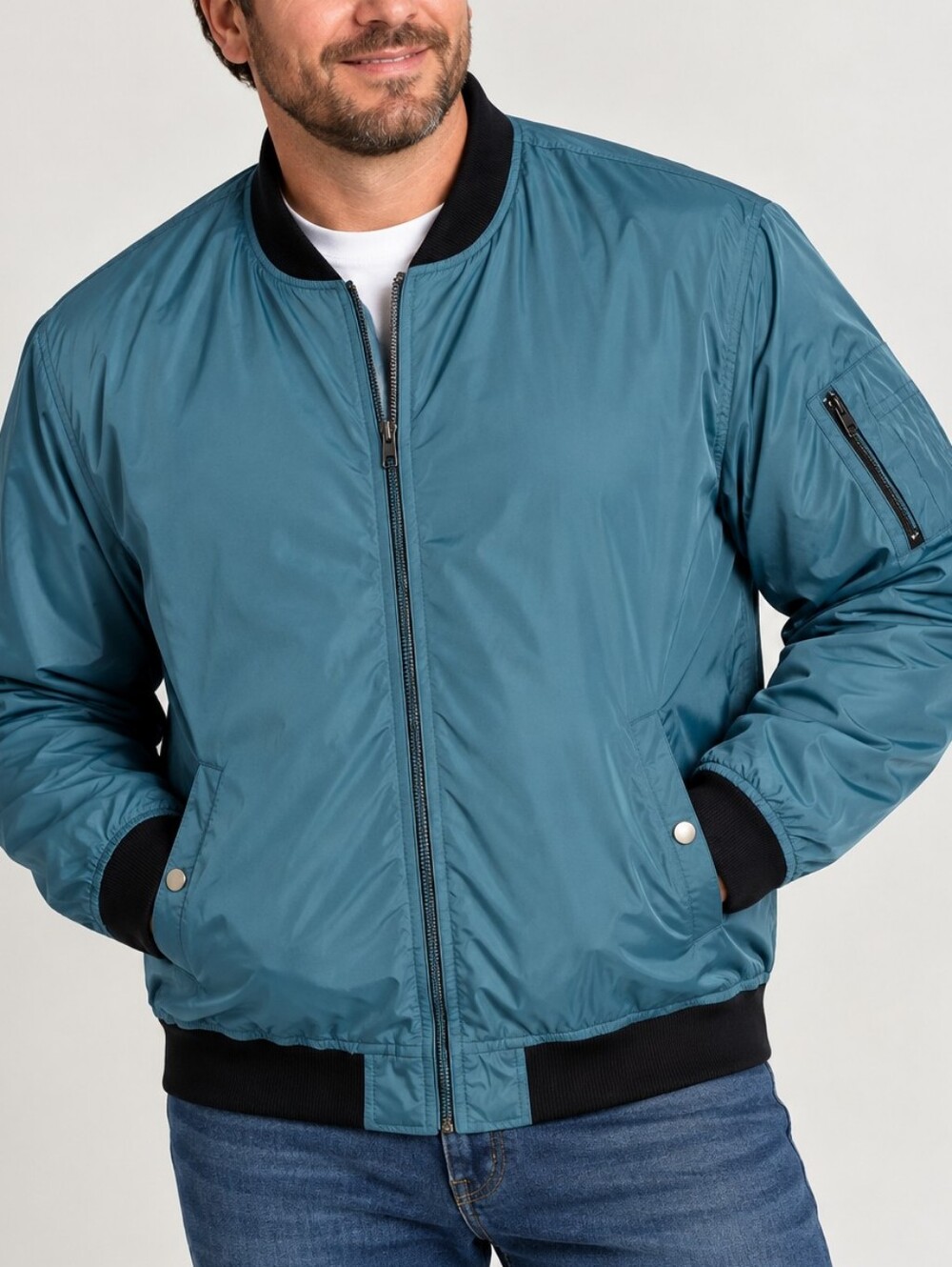 Old Navy Bomber Jacket XXL Men 2XL Teal Blue Water Resistant Lined Full Zip Warm